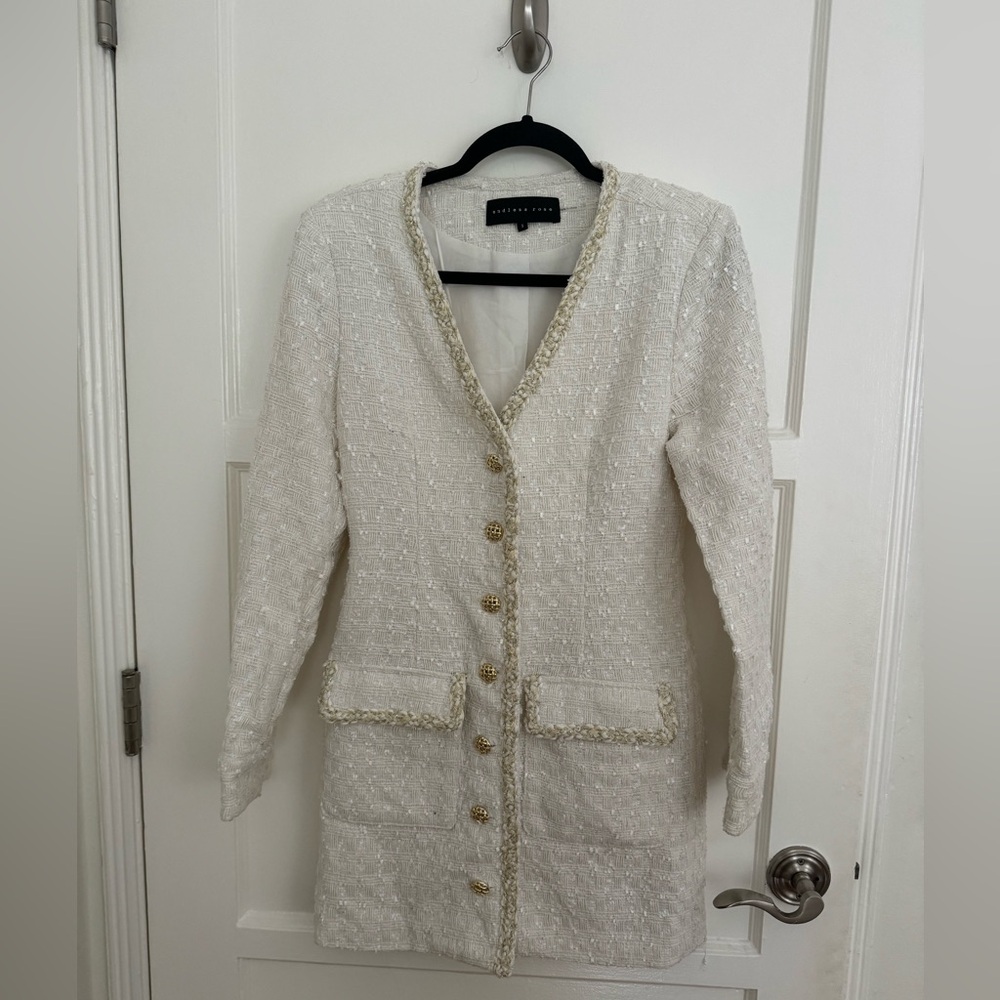 Endless Rose Cream Tweed Blazer Dress with Gold Buttons size S